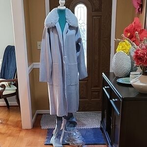 Blue Oversized Trench Coat with Wide Lapel